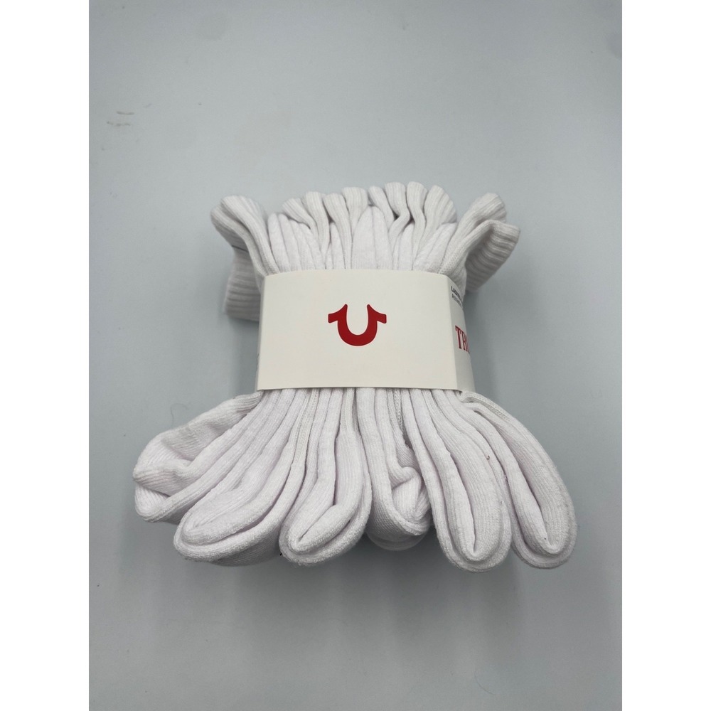 True Religion Crew Socks Womens OS White Horseshoe Logo Athlete Cut 6-Pack NWT